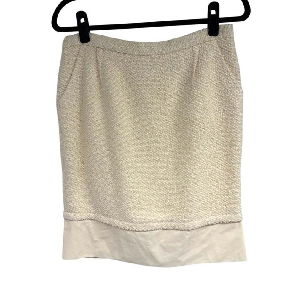 BCBGMAXAZRIA Textured Wool Tweed Boucle Pencil Skirt Cream Womens 6 NWT